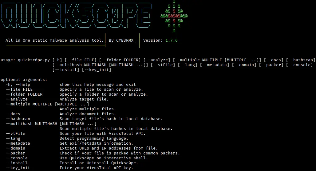 Qu1Cksc0Pe - All In One Malware Analysis Tool - Penetration Testing Tools,  Ml And Linux Tutorials